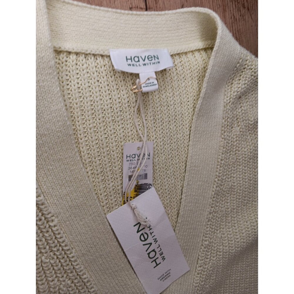 Haven Well Within Cardigan Women S Yellow 100% Organic Cotton Sweater Button NWT - Picture 6 of 7